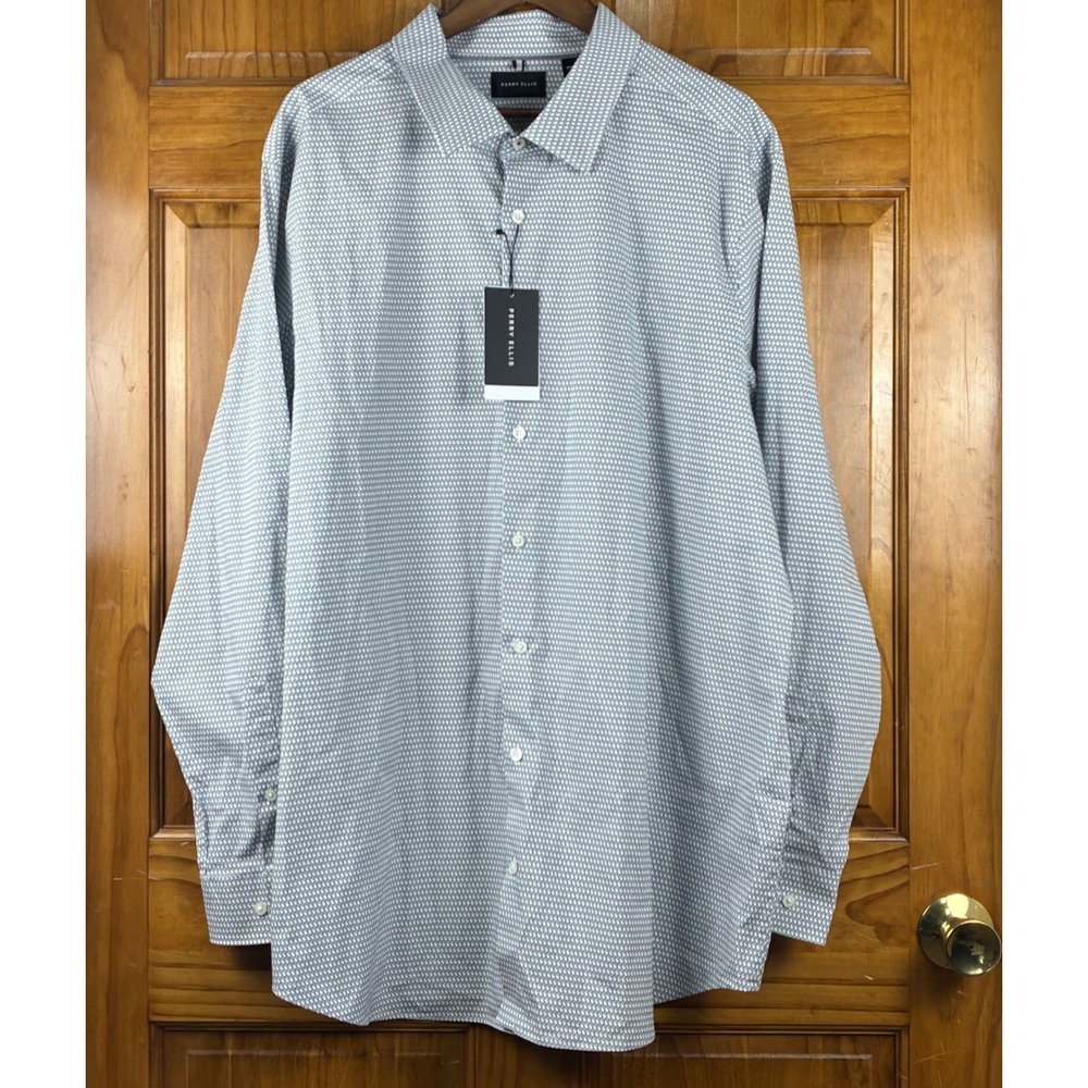 Perry Ellis 2X Geometric Print Long Sleeve Button Down Shirt Tencel Blend NWT